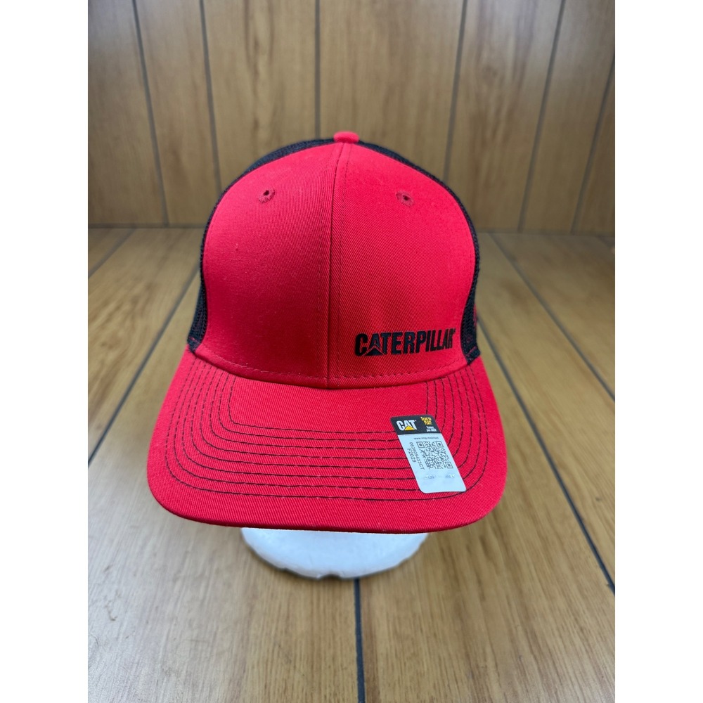Caterpillar CAT Ring Power Trucker Hat Red Black Mesh Snapback Cap BDA81525